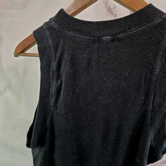 Anthropologie Top Womens Large Black Tank Ribbed Muscle Crew High Neck Crop Tla - Picture 6 of 9